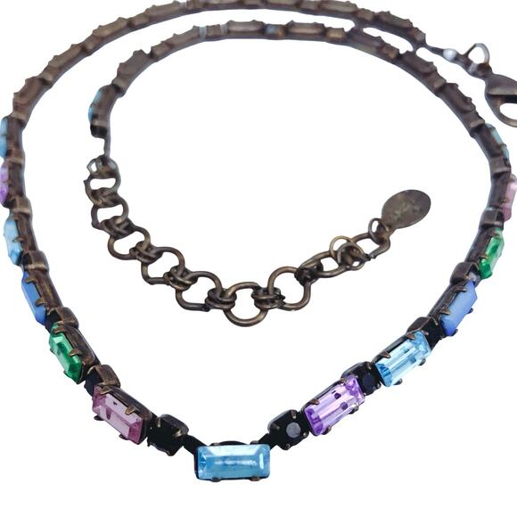 Vintage Signed Sorrelli Colorful Multicolor Rhinestone Collar Choker Necklace - Picture 1 of 10